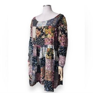 BASICS Floral Patchwork Scoop Neck Babydoll Dress VINTAGE